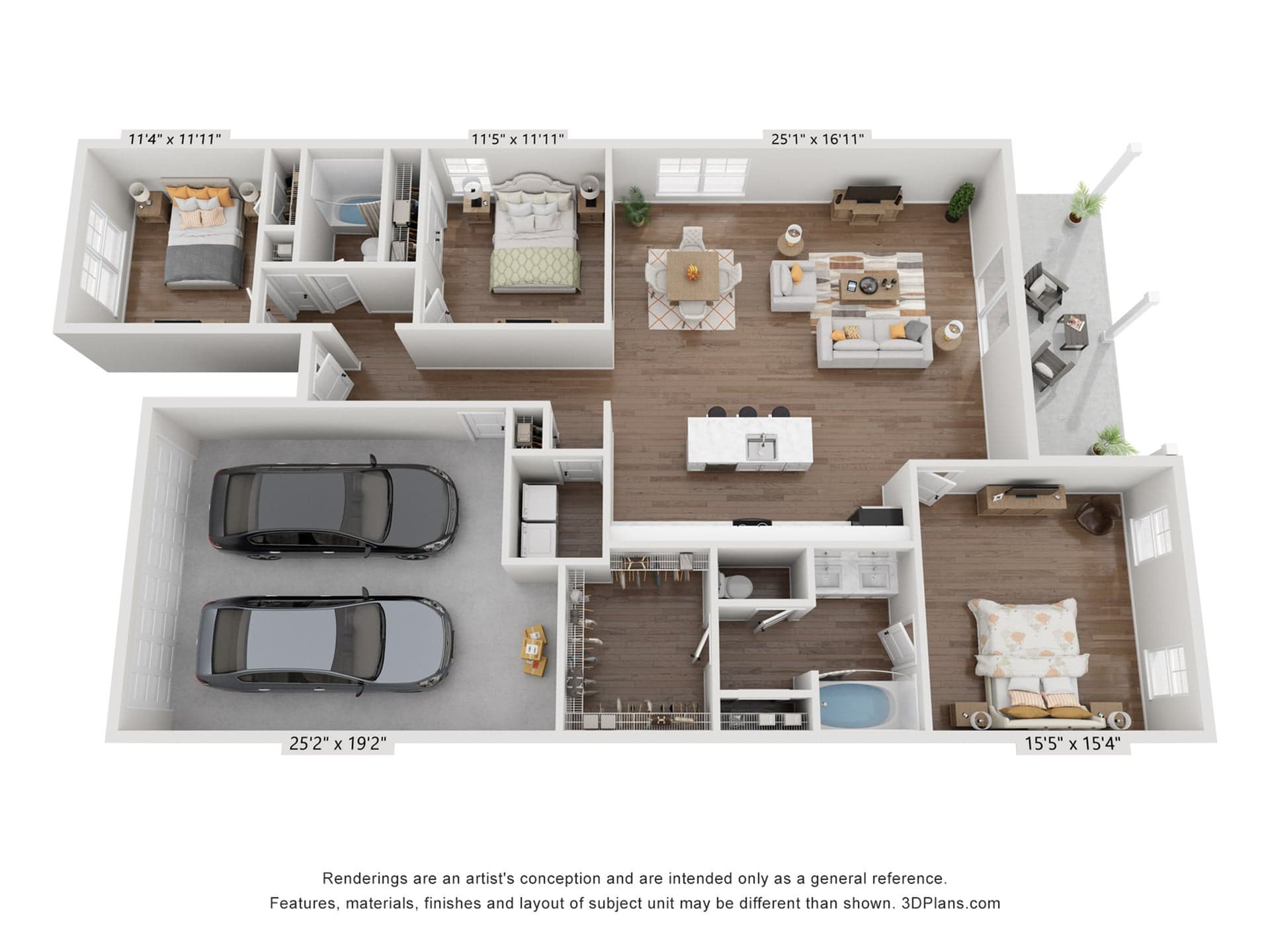 Floor plan of the 3 bedroom, 2 Bathroom Duplex home