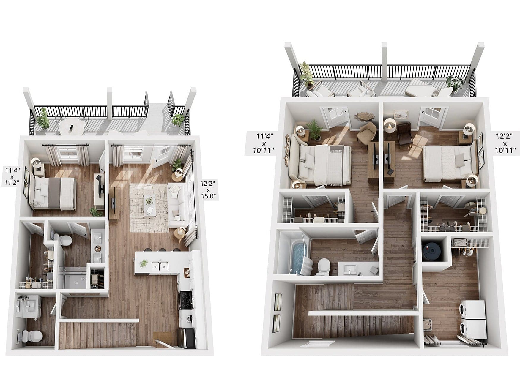 3D floor plan of the Pointe Grand Island View TH2 Townhome - 3 Bed / 2.5 Bath home