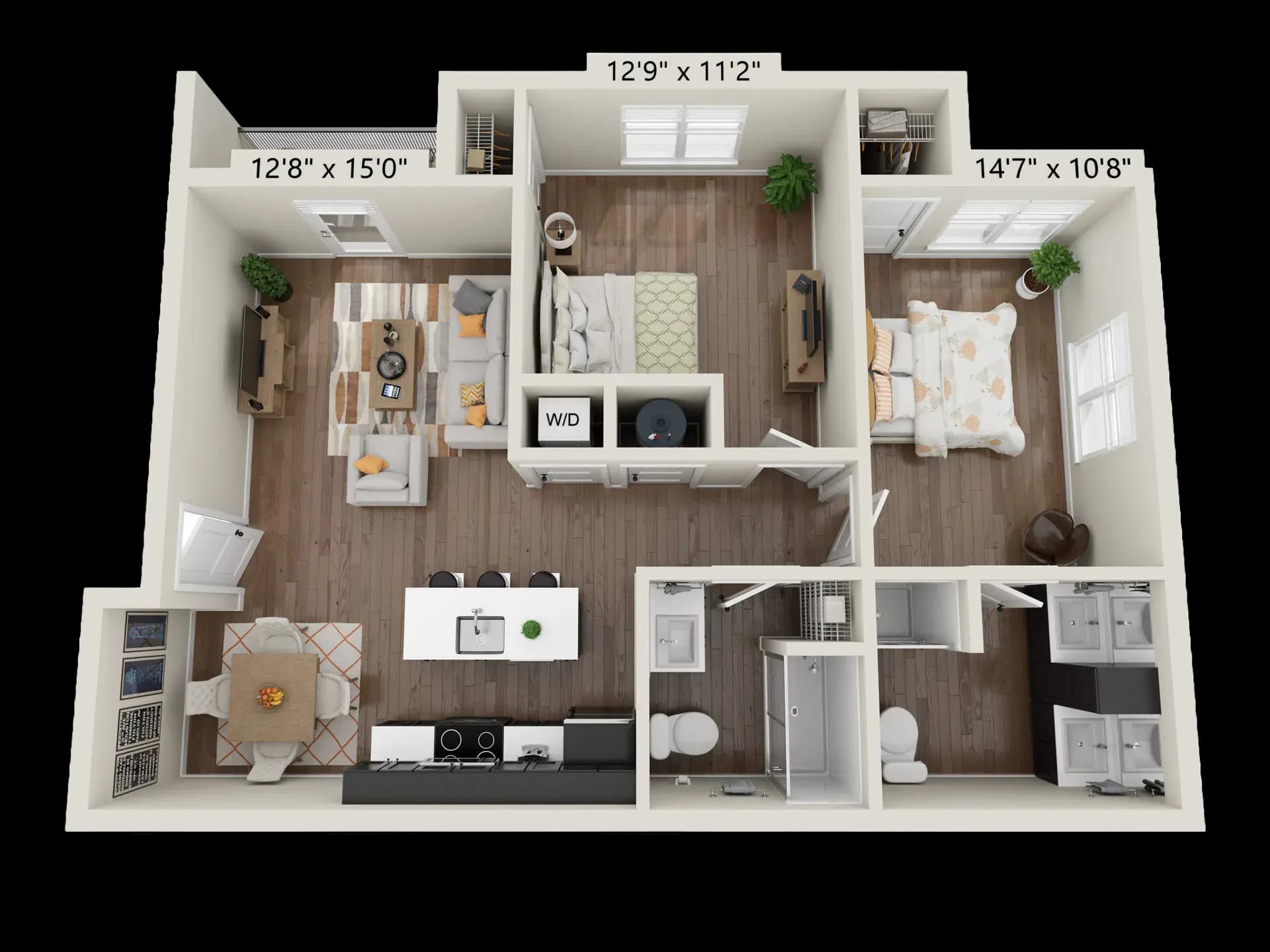3D floor plan of the Pointe Grand Jacksonville West 2 Bed, 2 Bath home