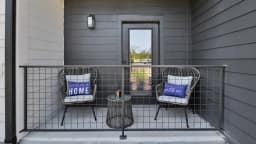 Private patio at a Pointe Grand apartment home