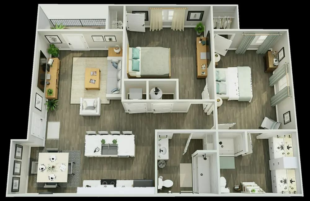 3D floor plan of the Pointe Grand Gateway at Cleveland 2 Bed, 2 Bath home