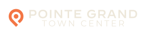 Logo with orange location pin icon and text "POINTE GRAND TOWN CENTER" on a light background.